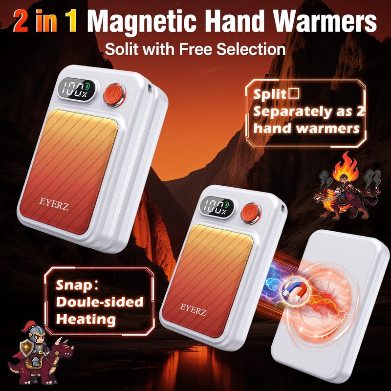 EYERZ Electric Hand Warmers Rechargeable 2 Pack, Magnetic AI Hand Warmers with LED Display & 4 Levels, Portable Pocket Heater, Gifts for Christmas, Camping, Golf, Raynauds, Hunting, Women & Men - Image 5